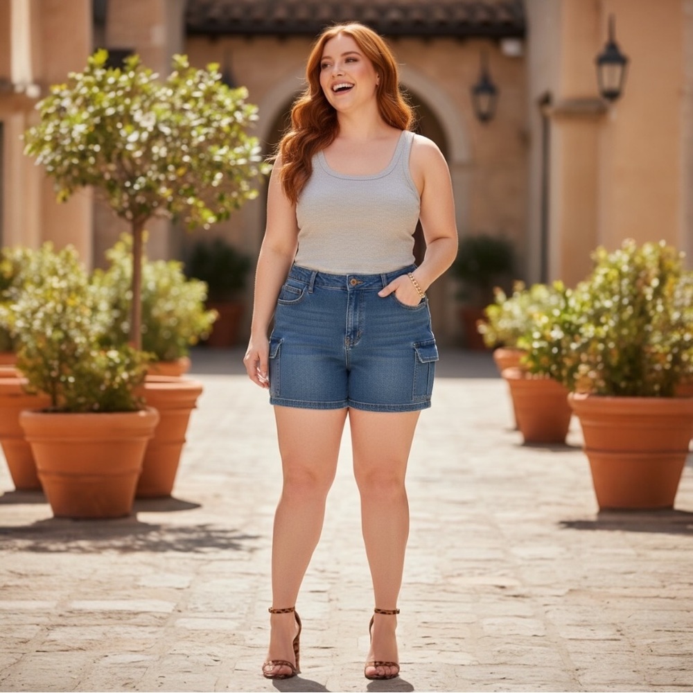 Plus Size Shorts Daisy Blue Cargo Shorts Size 2X Stretch Dark Wash - Picture 3 of 9